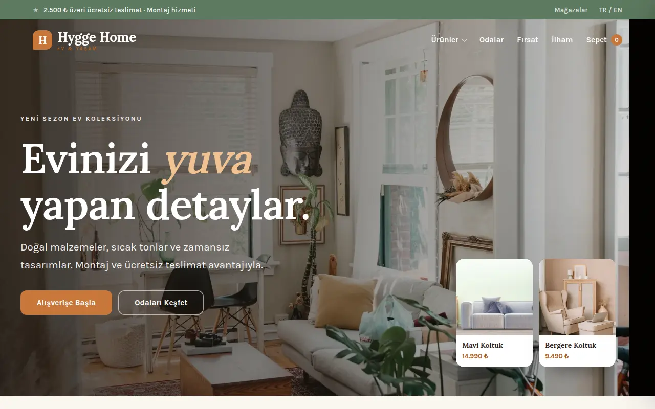 Giyim E-Ticaret Web Sitesi — Hygge Home Ev & Yaşam Mağazası